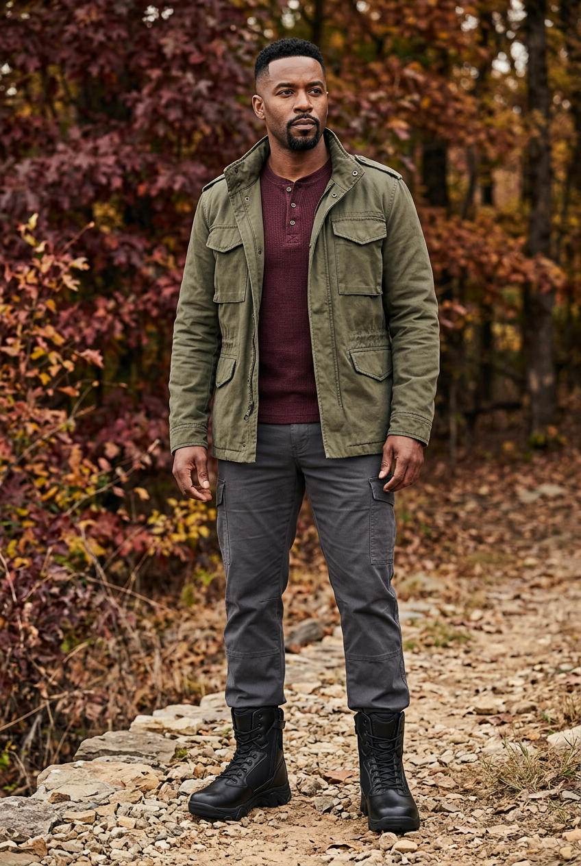 Full-body fall lifestyle look with black boots