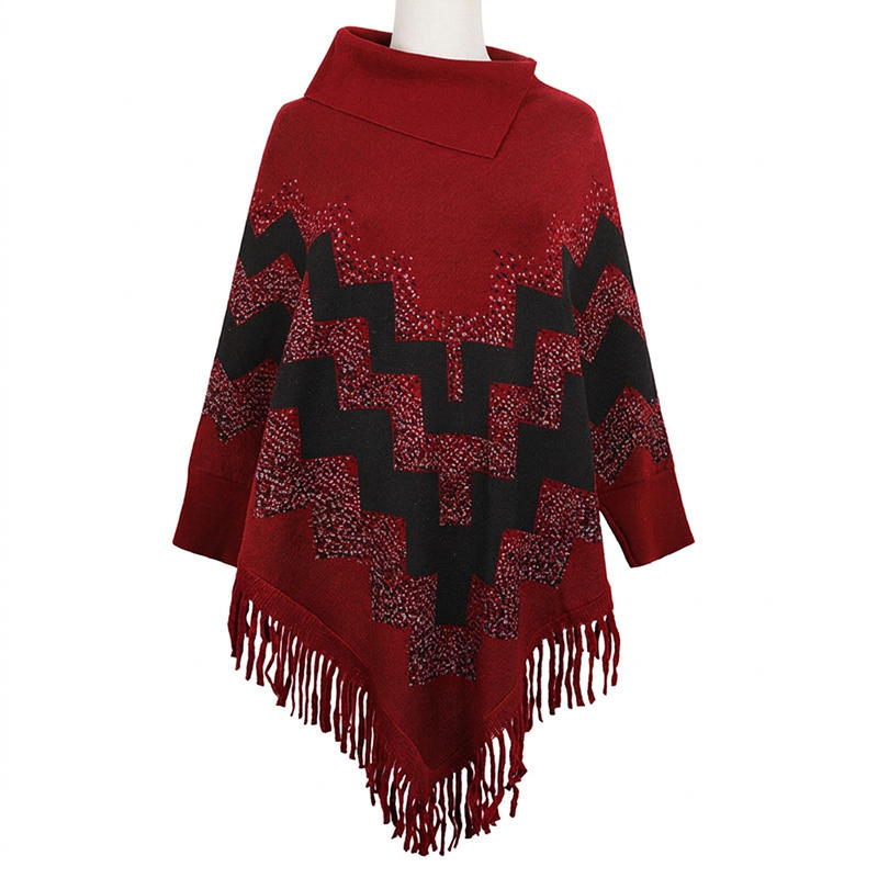 Geometric Zigzag Tassel Poncho — GMC White Background