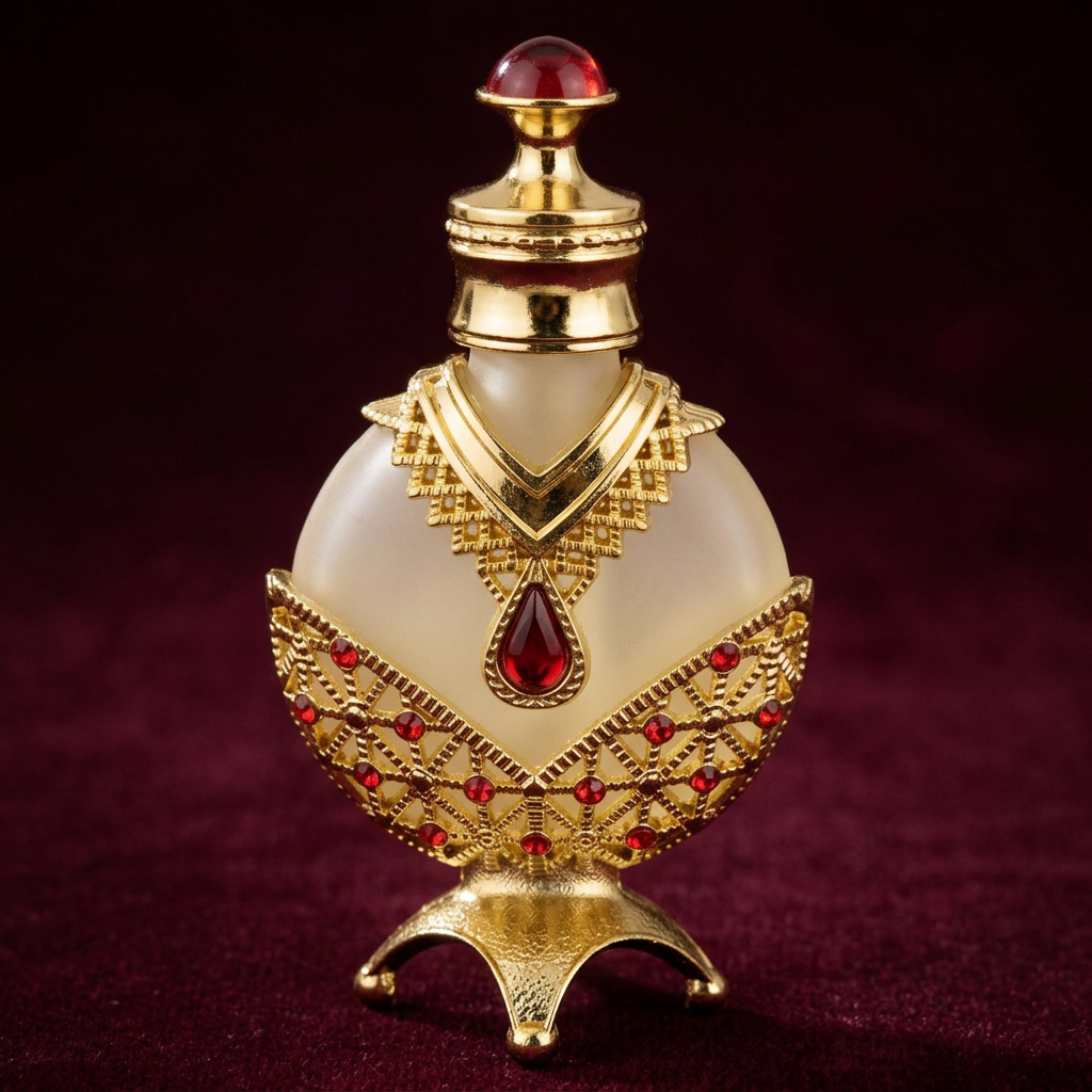 Gold lattice and red ornamental detail close-up