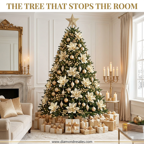 Gold Poinsettia Christmas Tree Scene