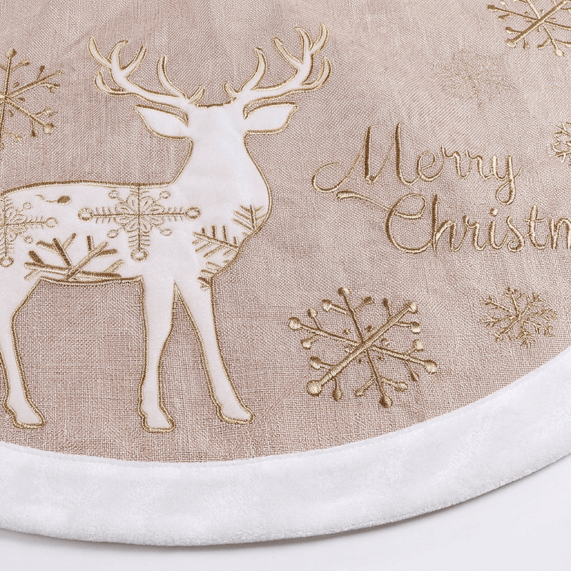 Gold Reindeer Tree Skirt — Embroidery Detail
