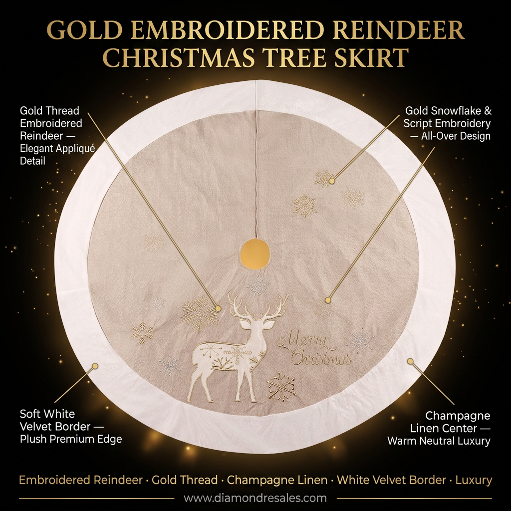 Gold Reindeer Tree Skirt — Main Branded Graphic