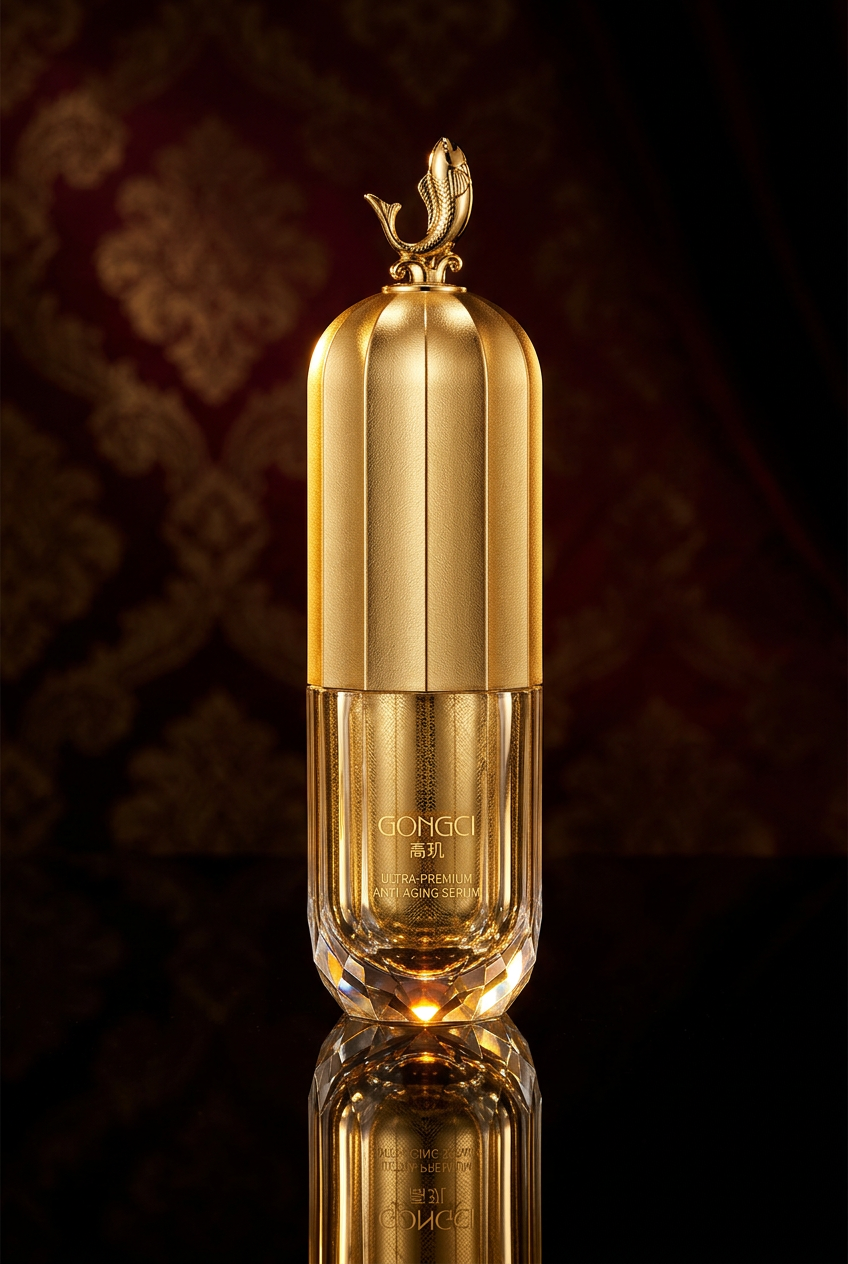 GONGCI Caviar Serum — Black Lacquer Opulent Studio Shot