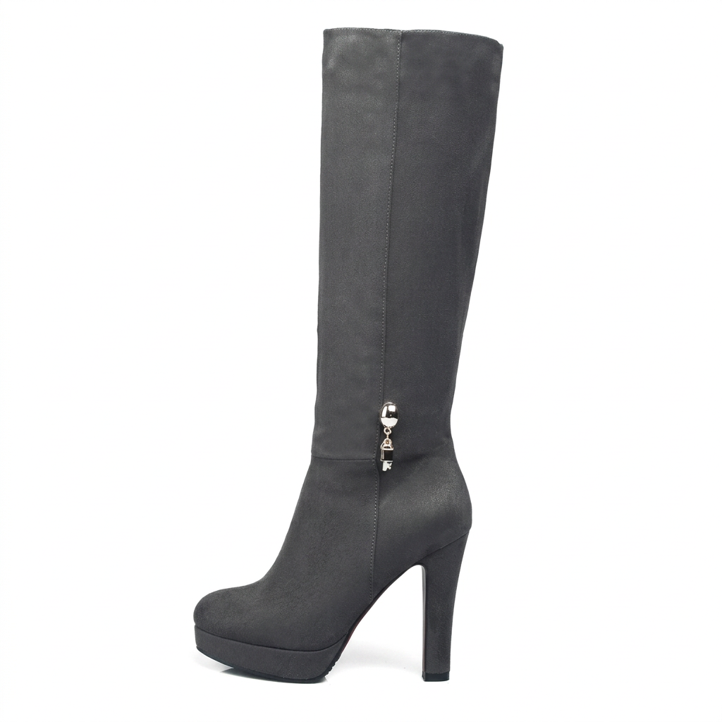 Gray platform boot on white