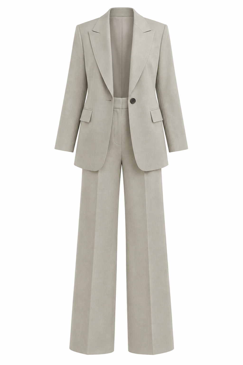 Grey Beige Blazer & Wide-Leg Pants Set – White Background