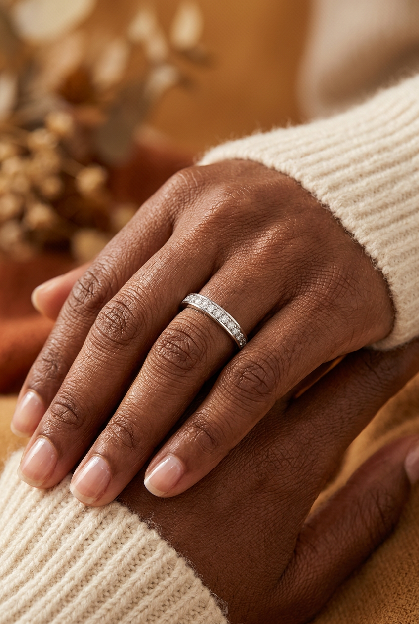 Hand model wearing the clear-stone band