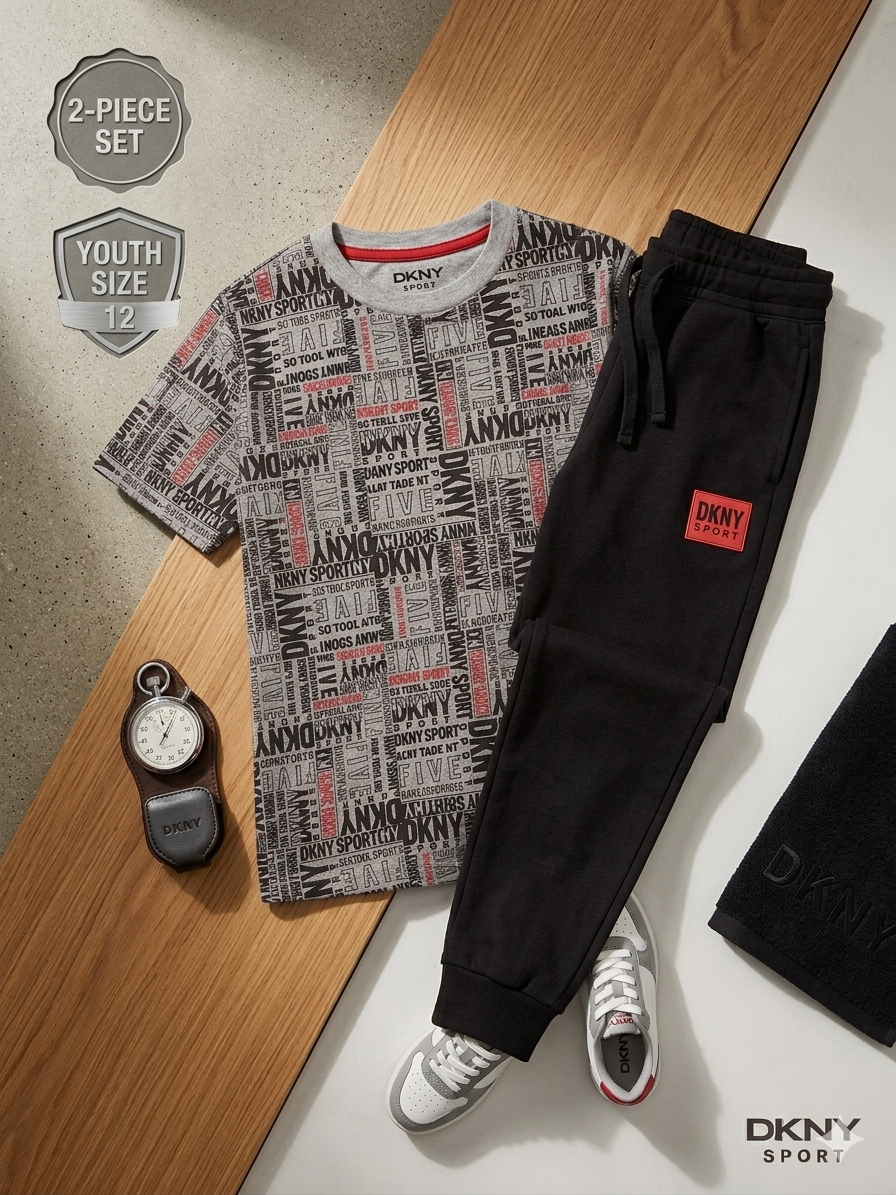 DKNY Sport logo t-shirt with the black jogger pants (Youth Size 12)