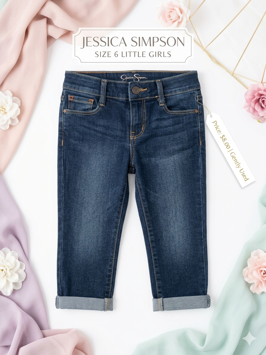 Jessica Simpson Little Girls Rolled Cuff Cropped Jeans - Dark Wash, Size 6