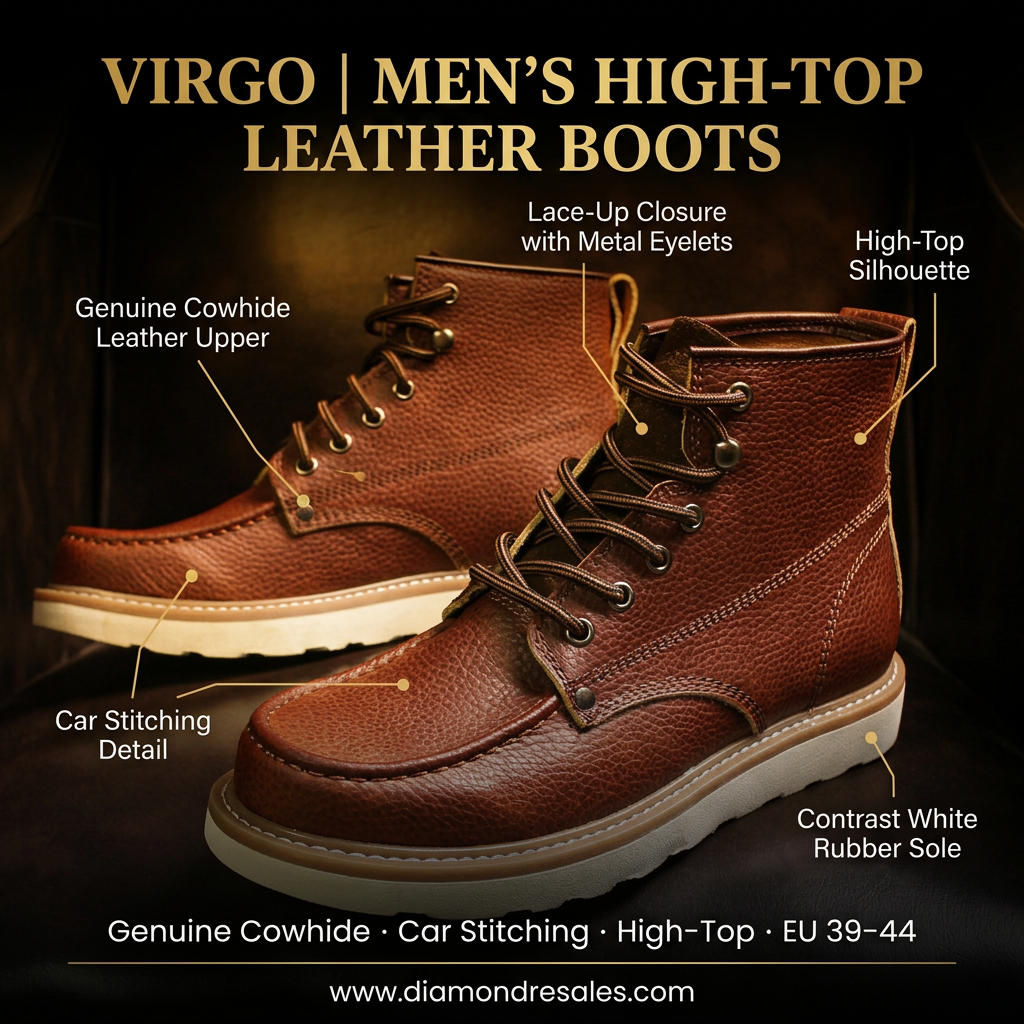 Virgo Men's High-Top Leather Boots — branded product graphic with component callouts