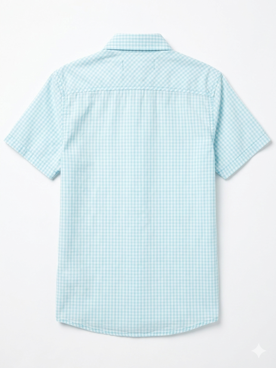 U.S. Polo Assn. Boys Light Blue Gingham Check Short-Sleeve Button-Down Shirt – Size S (8)