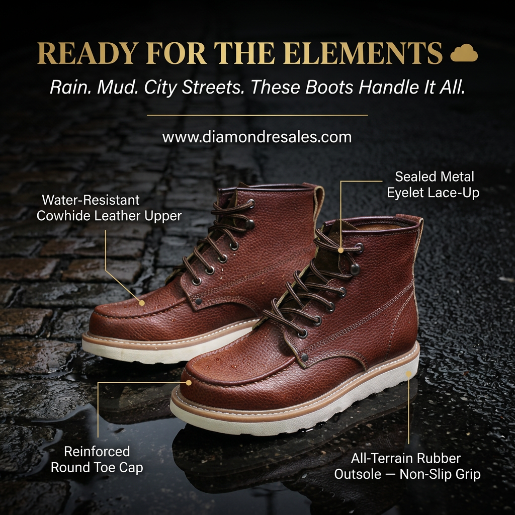 Virgo Men's High-Top Leather Boots — weather ready outdoor durability graphic