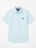 U.S. Polo Assn. Boys Light Blue Gingham Check Short-Sleeve Button-Down Shirt – Size S (8)