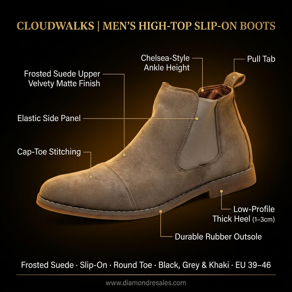 Cloudwalks Men's High-Top Slip-On Boots — branded product graphic with component callouts