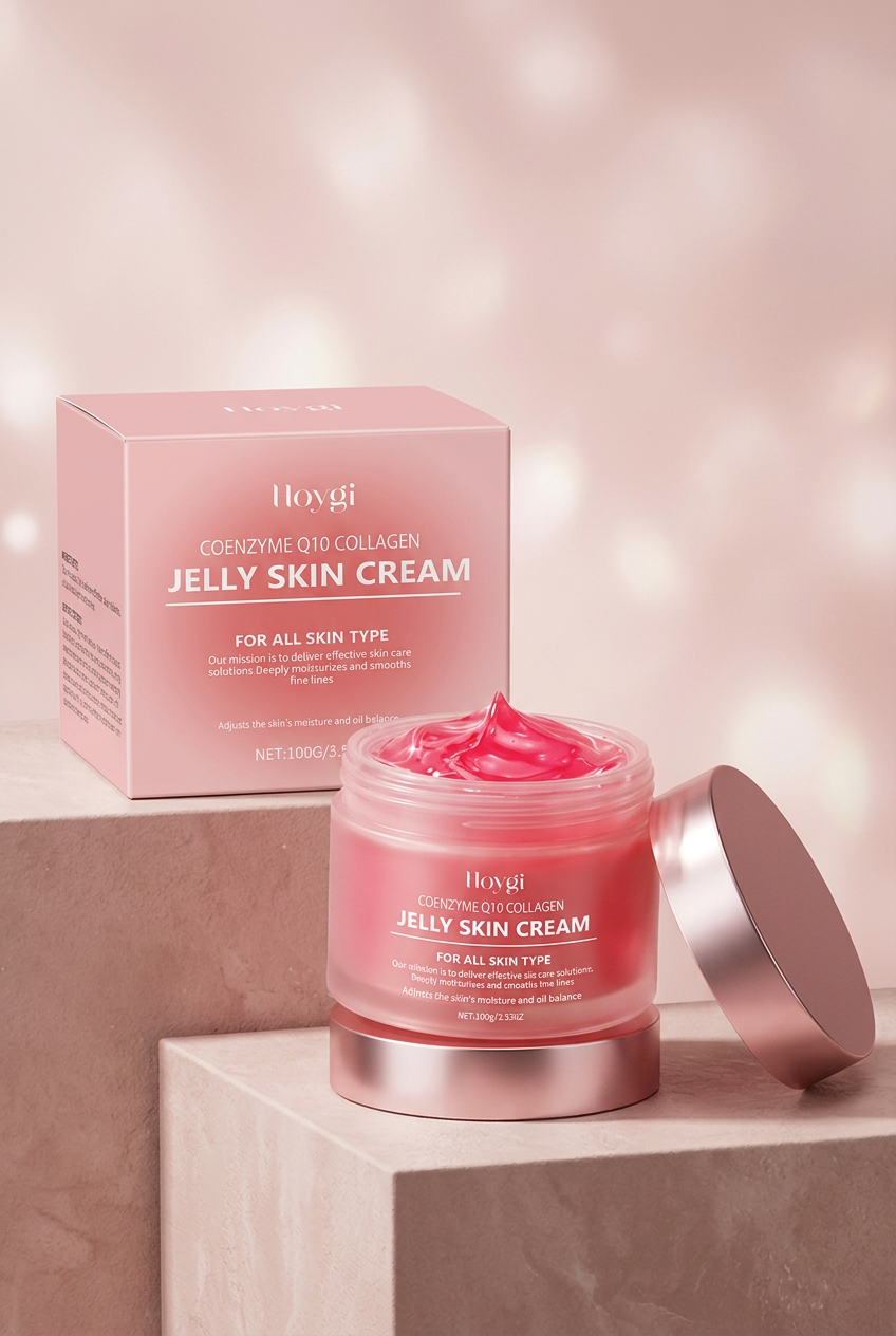 Jelly cream hero shot on a blush display