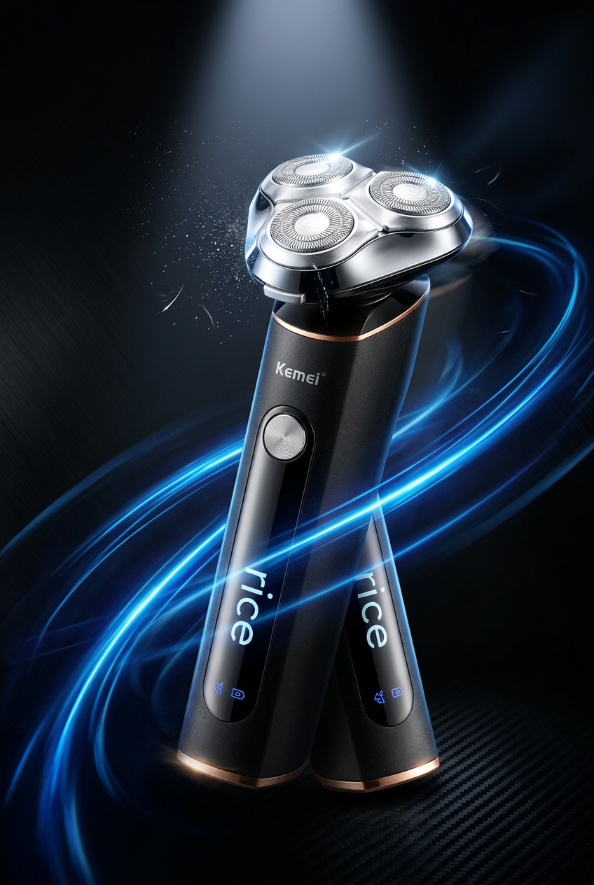 Kemei Electric Shaver — Cinematic Dark Campaign Shot