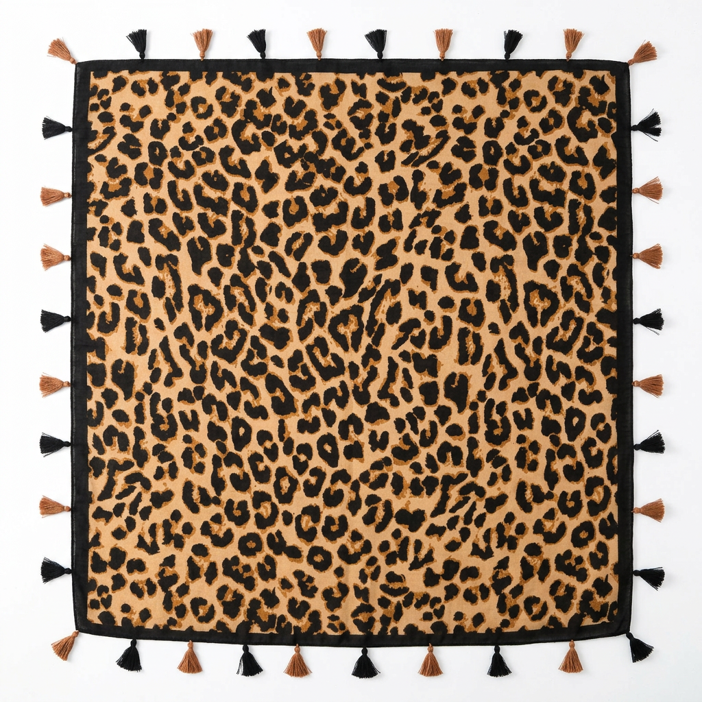 Leopard scarf flat lay white background