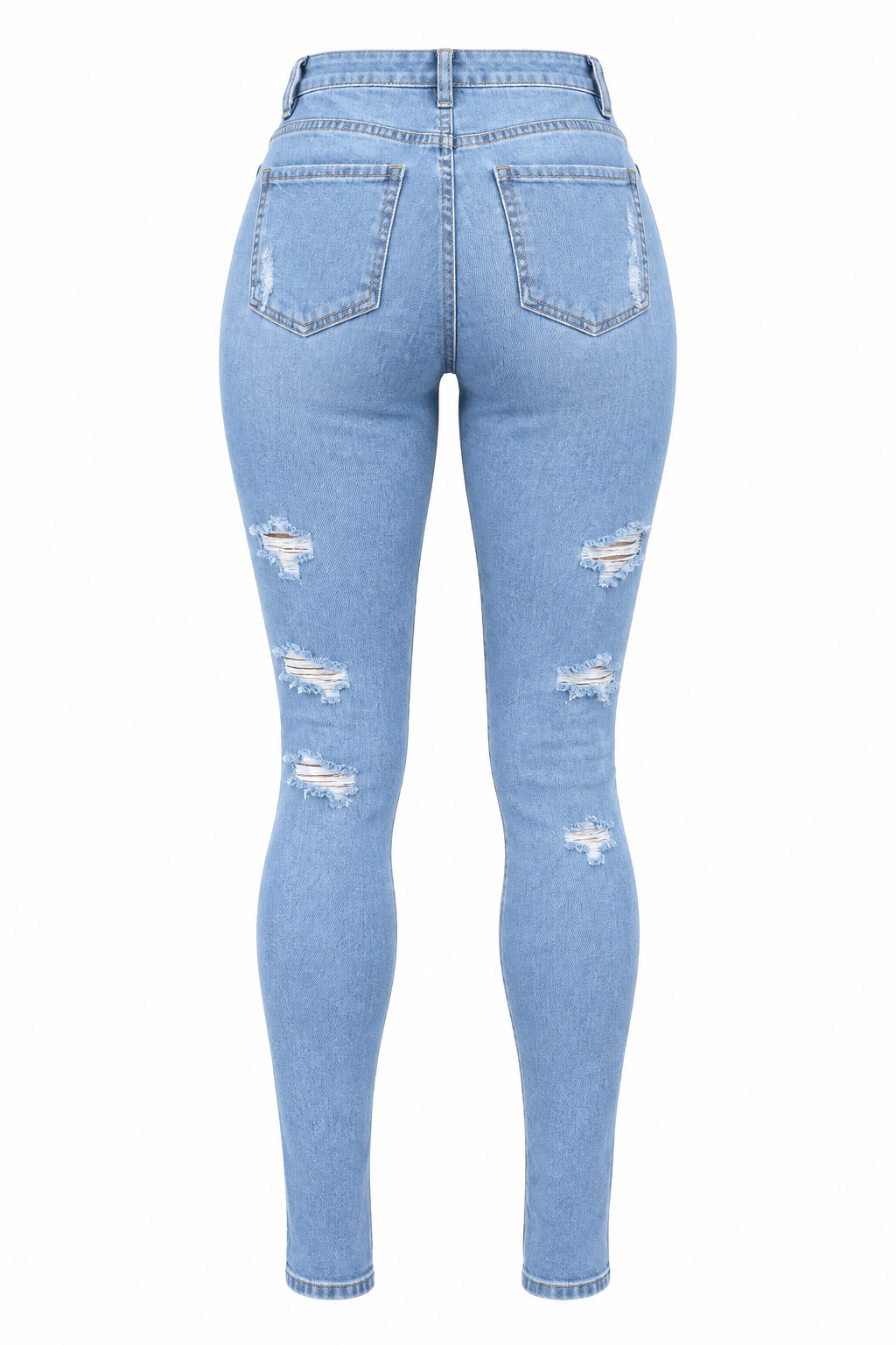 Light Blue Ripped Skinny Jeans – Back View, White Background