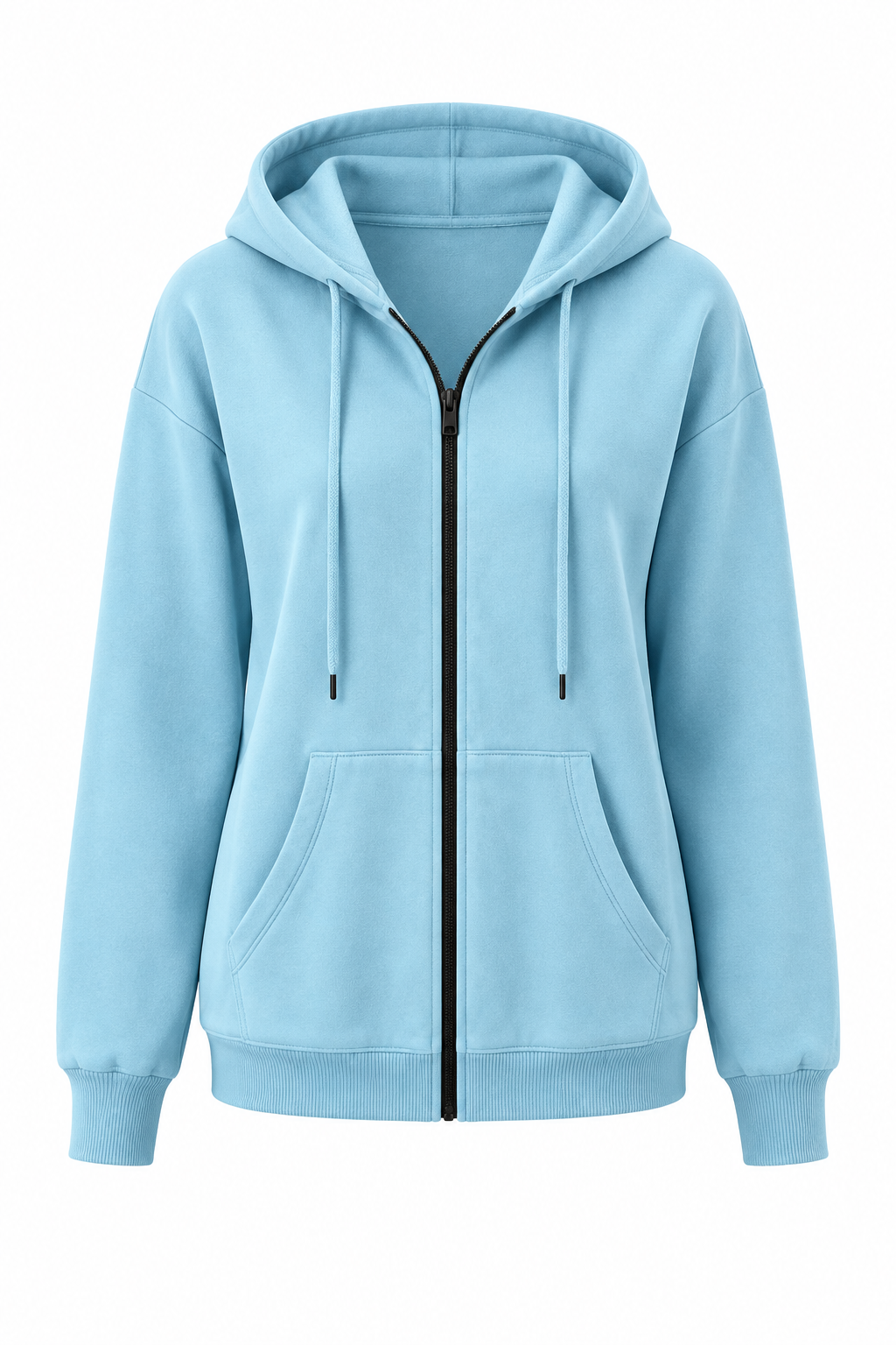 Light Blue Zip-Up Hoodie – White Background