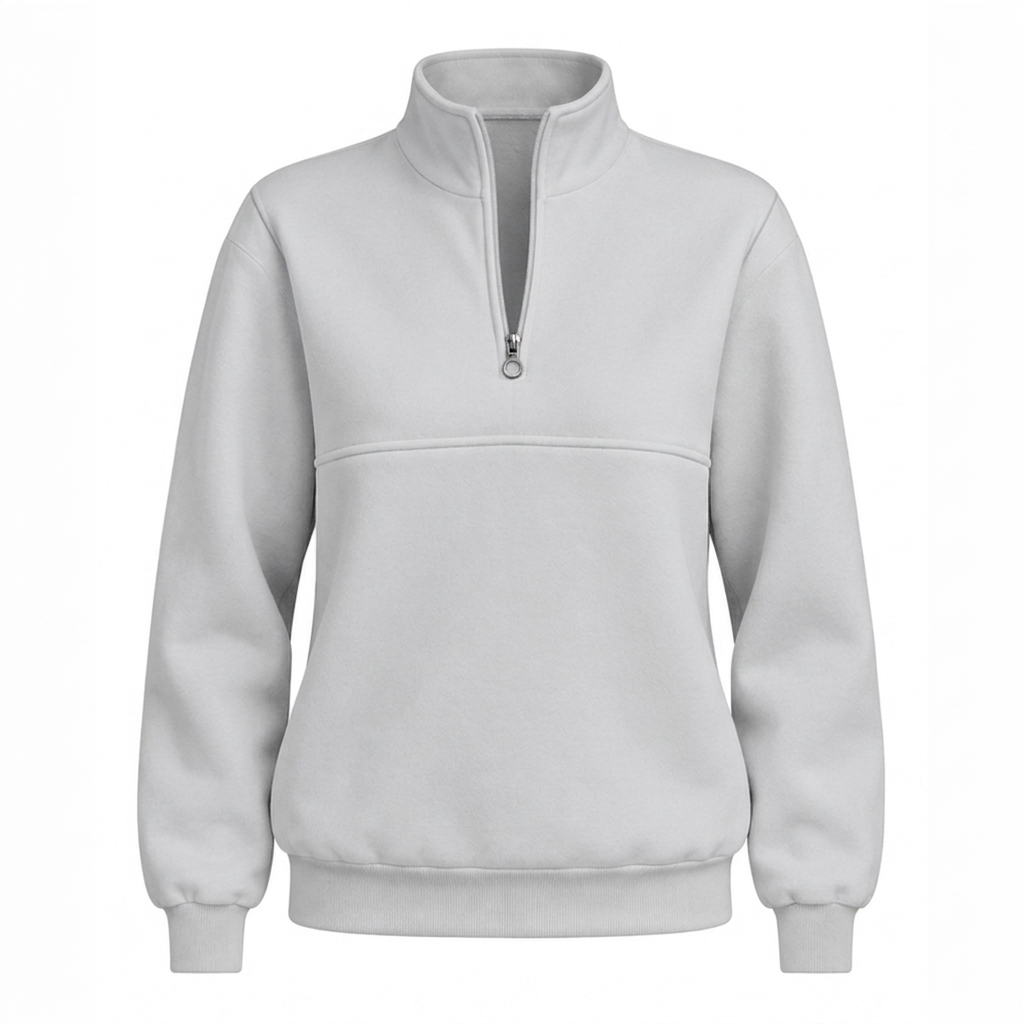 Light-gray quarter-zip pullover on white