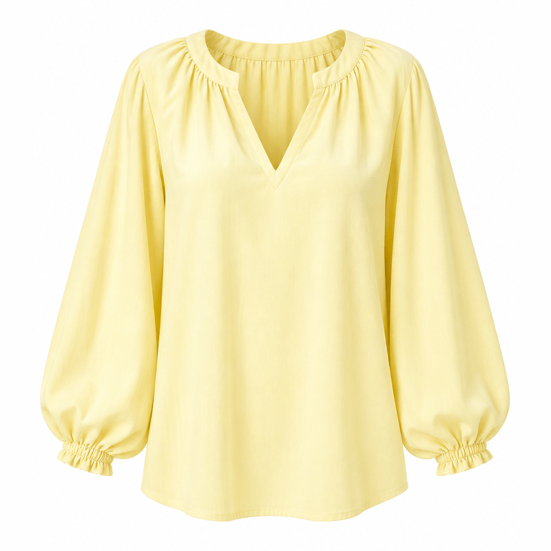Light Yellow Lantern Sleeve Blouse – White Background