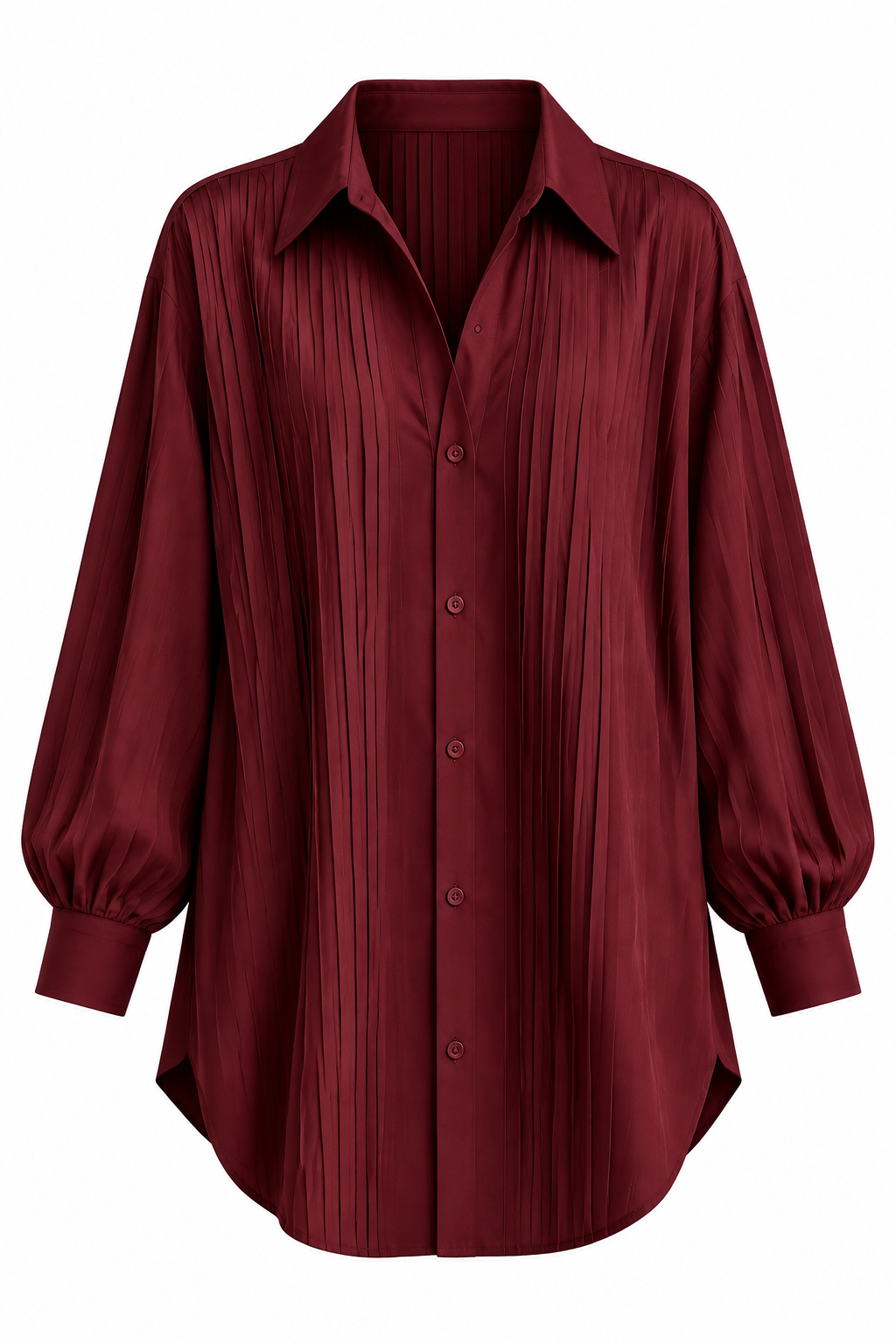 Loose-Fit Pleated Top – Wine Red, White Background, No Model