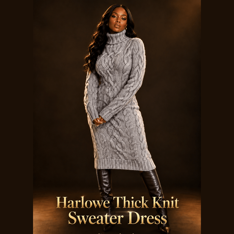 Model wearing the Harlowe Thick Knit Sweater Dress