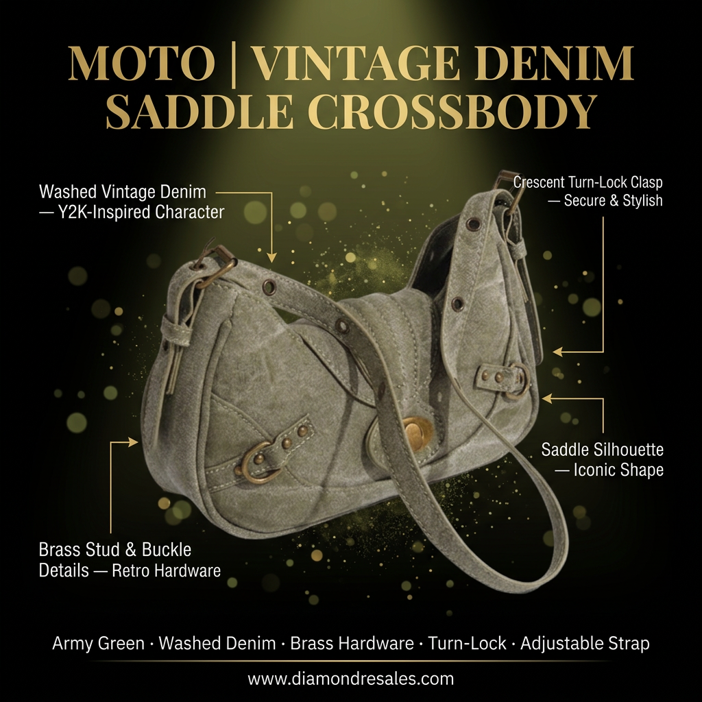 Moto Denim Saddle Bag — Branded Callout
