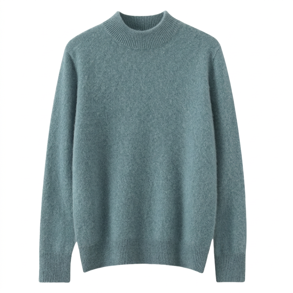 Muted blue-green sweater on white