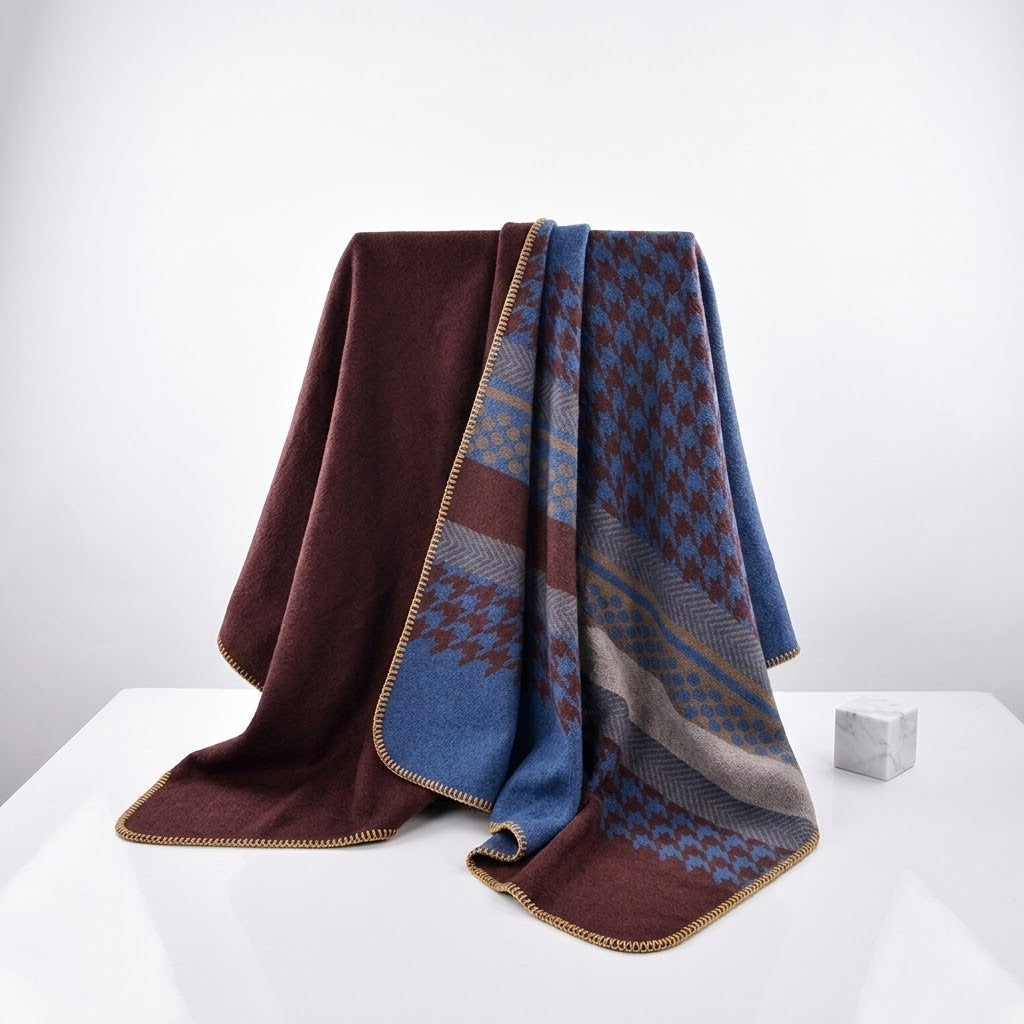 Poncho fendu en faux cachemire à motif pied-de-poule pour femme