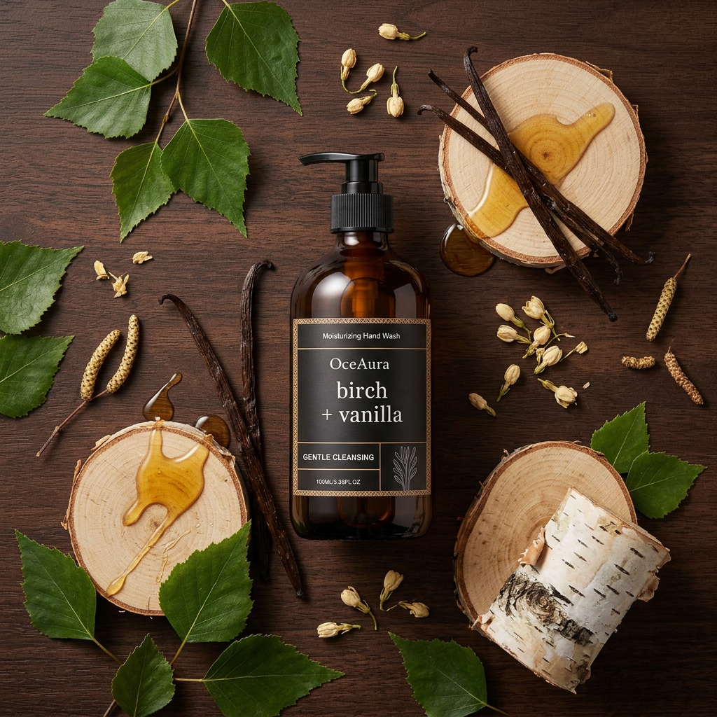 OceAura — Dark Espresso Wood Ingredient Flat Lay