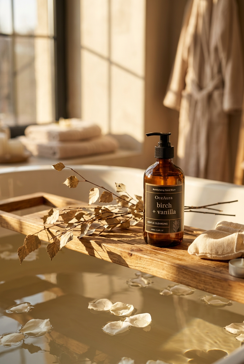OceAura — Golden Bath Tray Lifestyle Shot