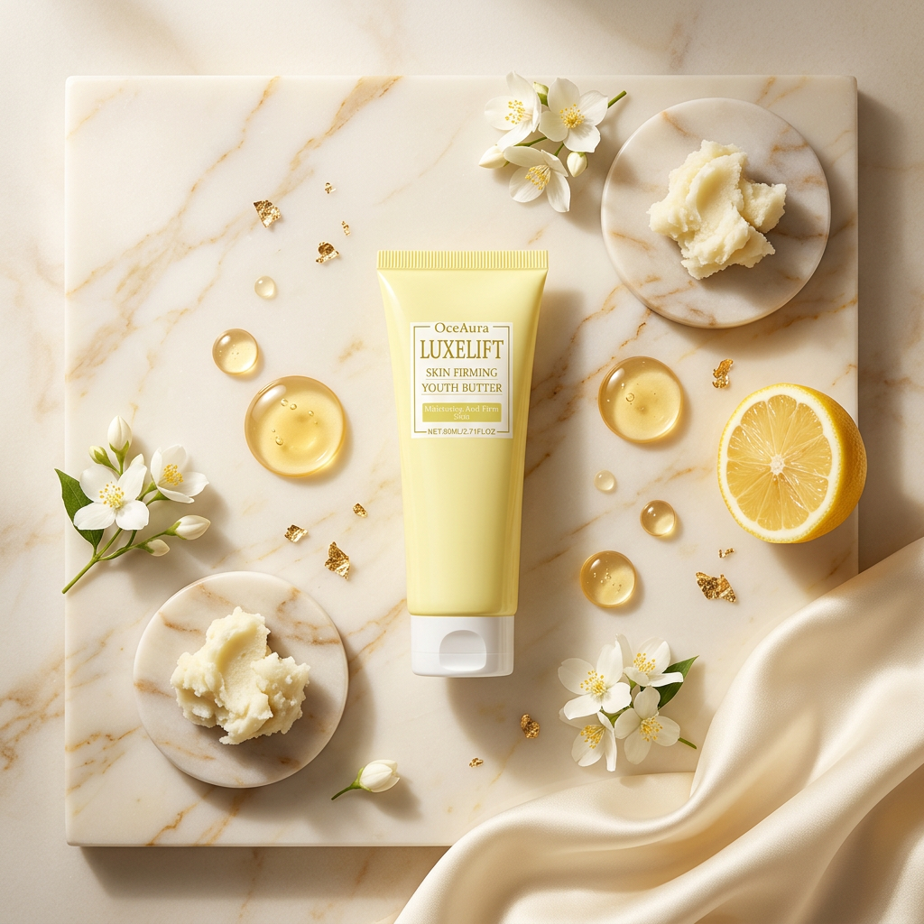 OceAura LuxeLift — Golden Ingredient Flat Lay