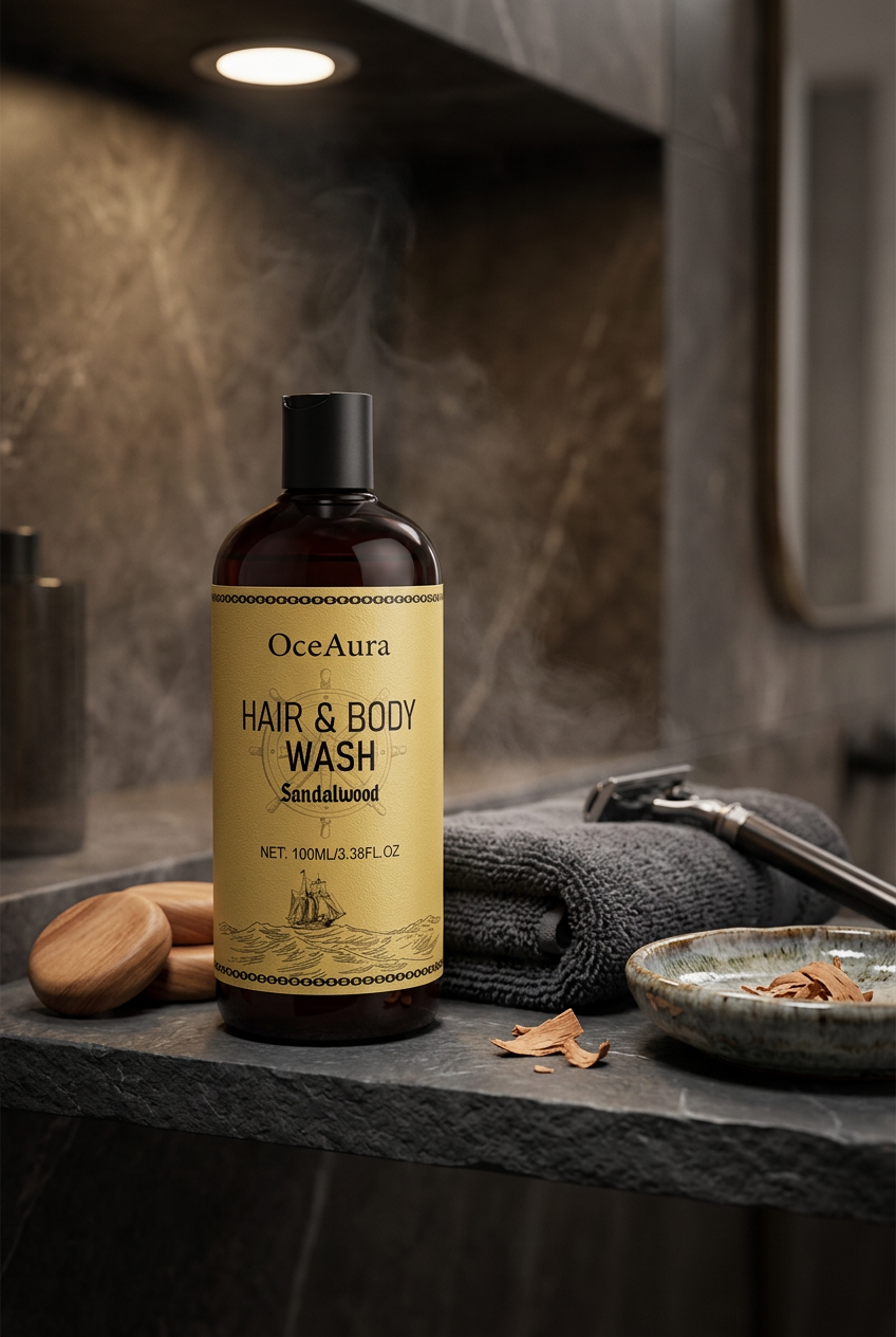 OceAura Sandalwood — Masculine Slate Bathroom Lifestyle