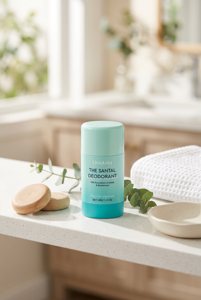 OceAura Santal Deodorant — Spa Bathroom Shelf Lifestyle