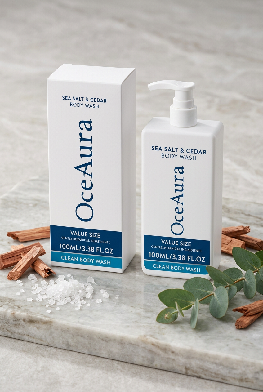 OceAura Sea Salt & Cedar Body Wash — Coastal Stone Studio Shot