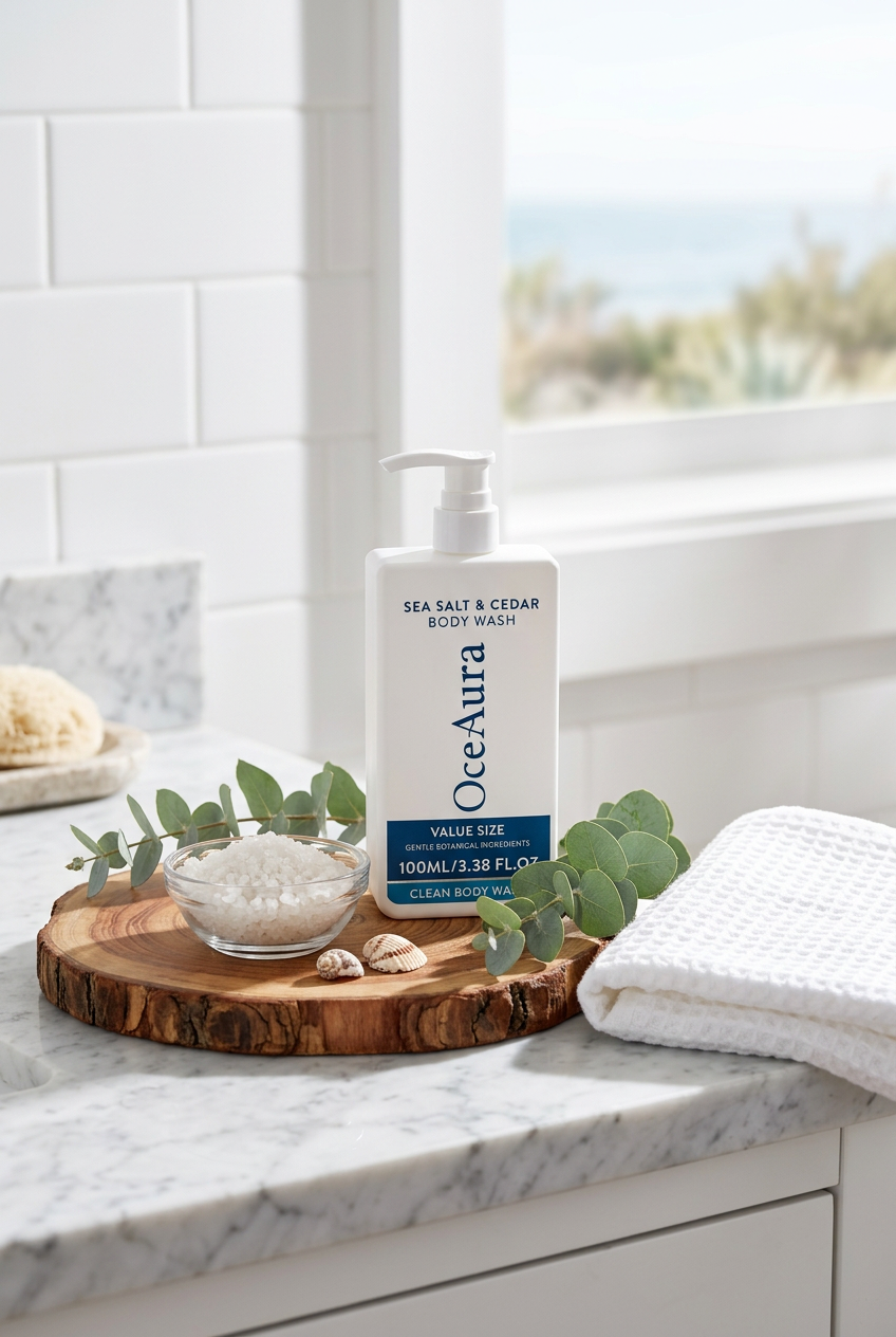 OceAura Sea Salt & Cedar — Spa Bathroom Lifestyle