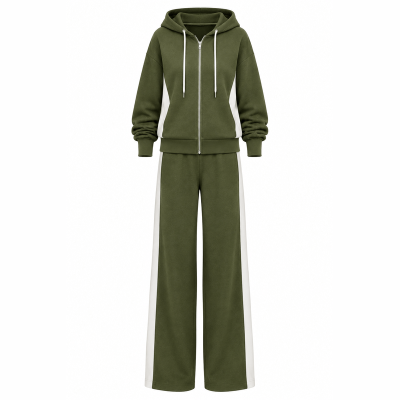 Olive Green Two-Piece Tracksuit – White Background, No Model
