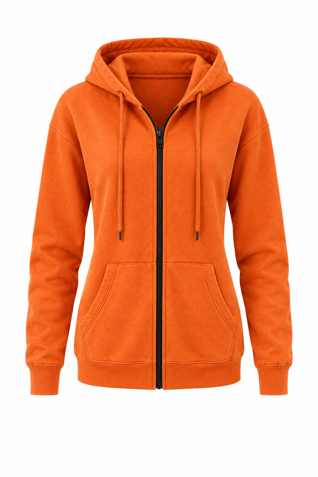 Orange Zip-Up Hoodie – White Background