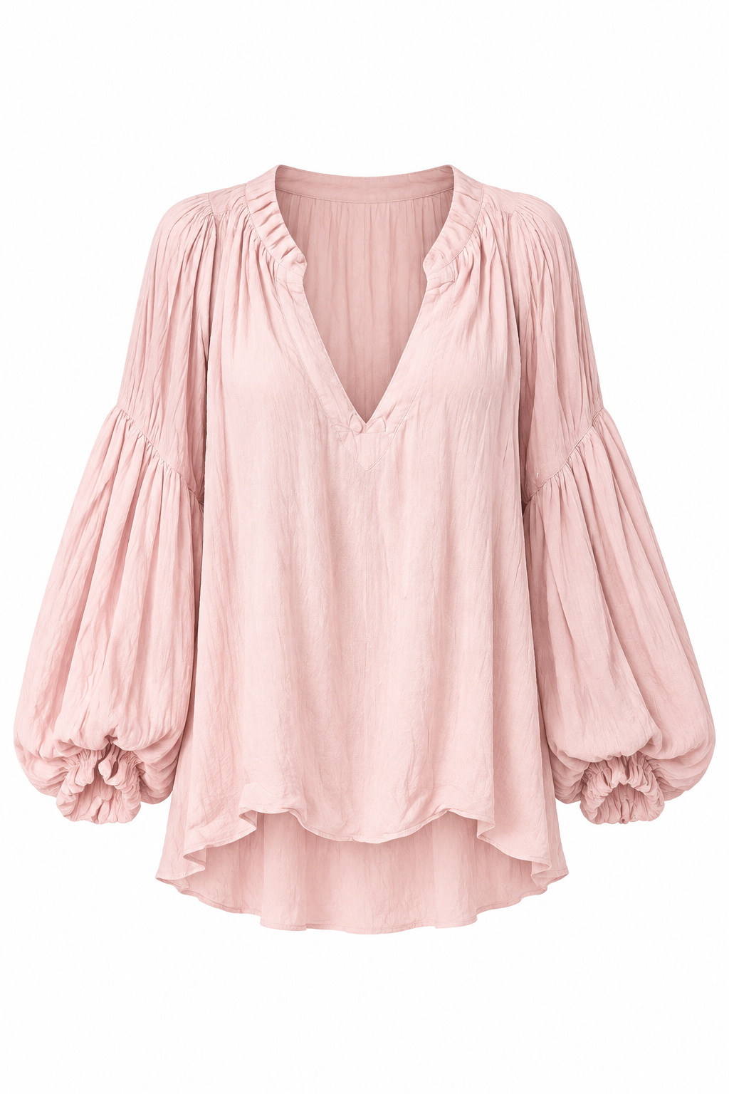 Pink Boho Balloon Sleeve Blouse – White Background