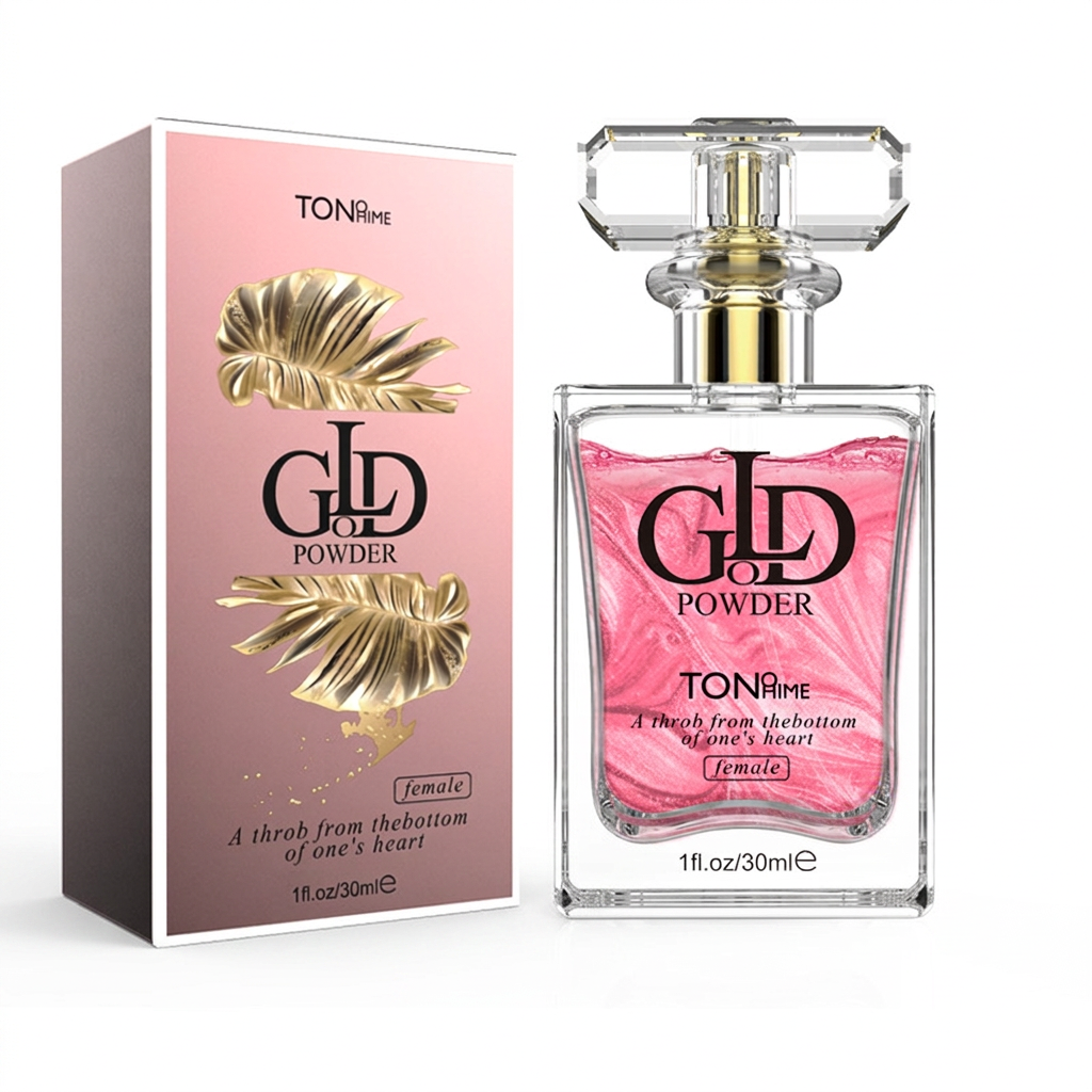 Pink Gold Powder perfume and carton on pure white