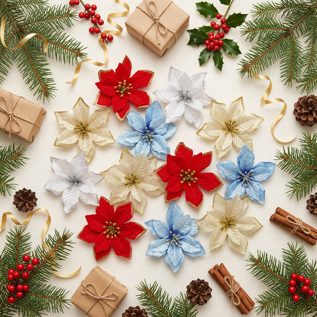 Poinsettia Clips — Holiday Flat Lay