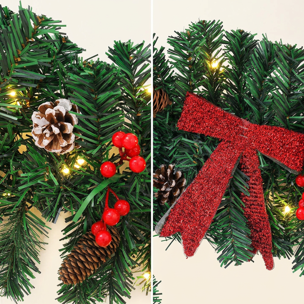 Pre-Lit Pine Garland — Detail Close-Up