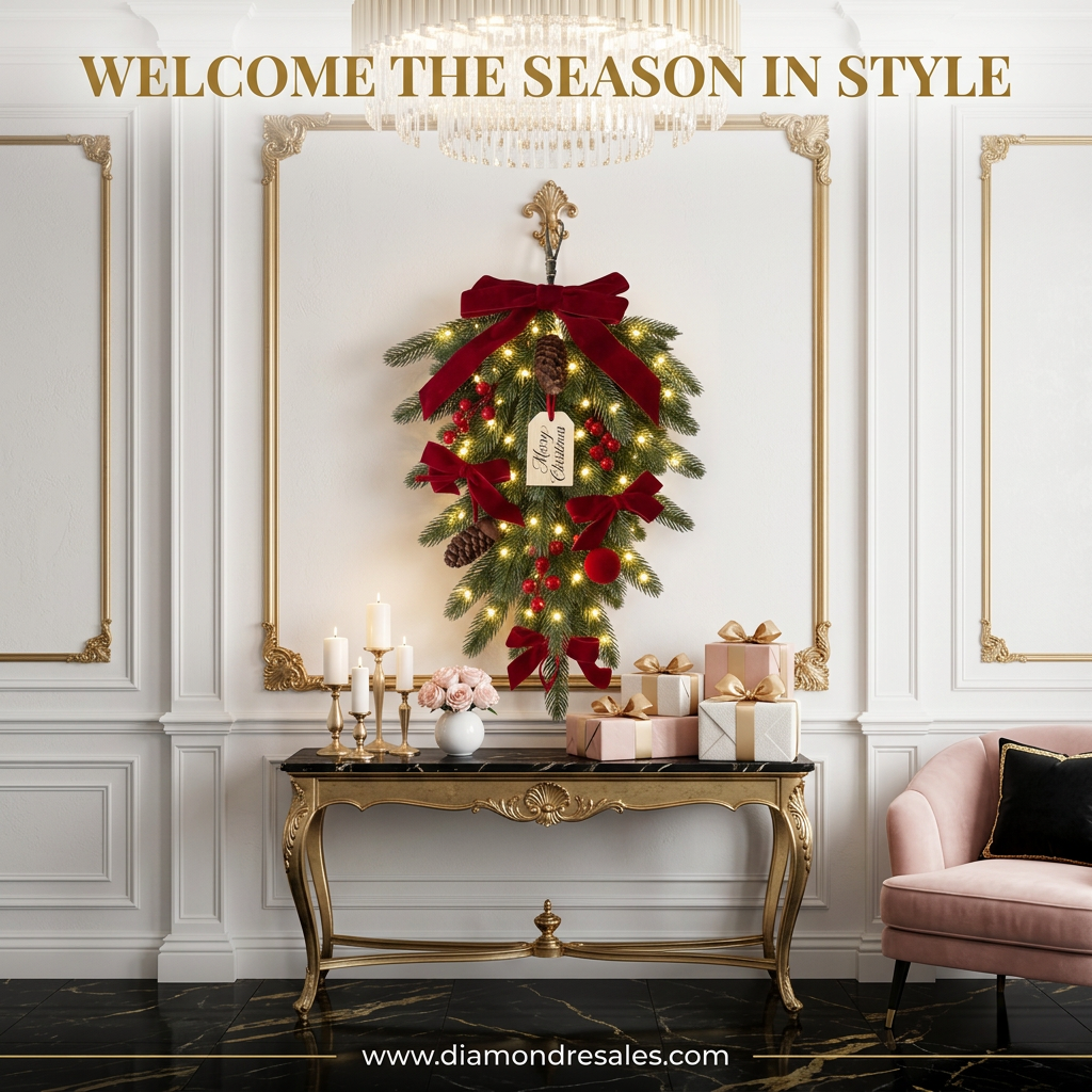 Pre-Lit Swag — Lifestyle Scene Black White Gold Pink