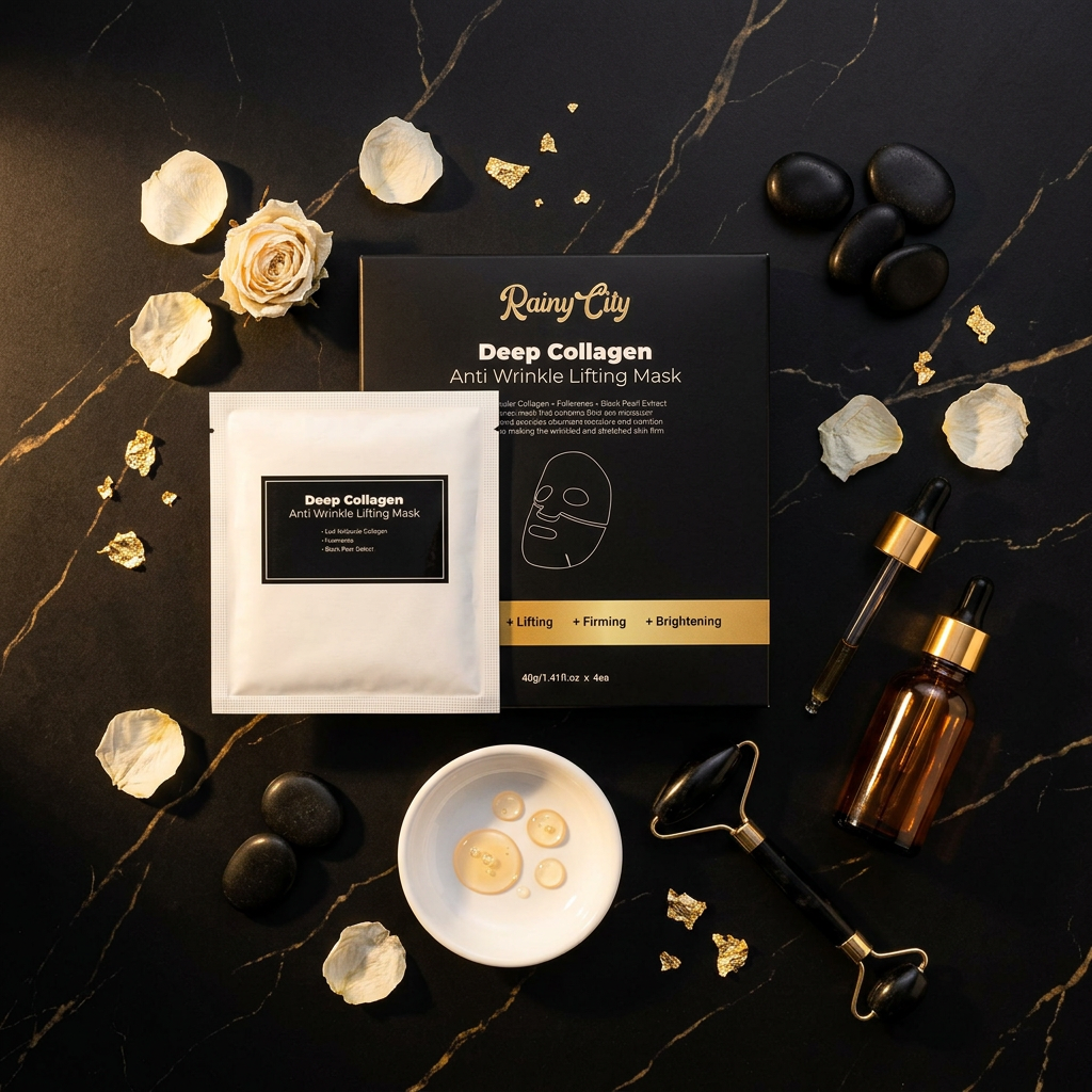 Rainy City Mask — Black Marble Flat Lay