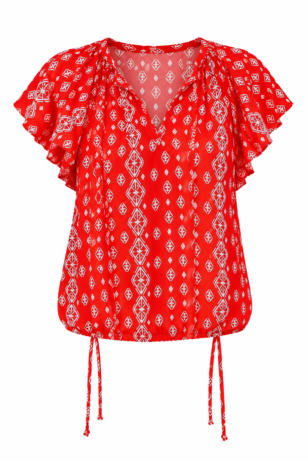 Red Boho Flutter Sleeve Blouse – White Background