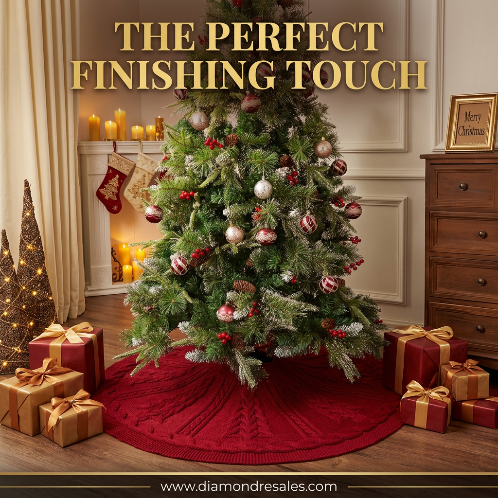 Red Cable-Knit Tree Skirt — Lifestyle Scene