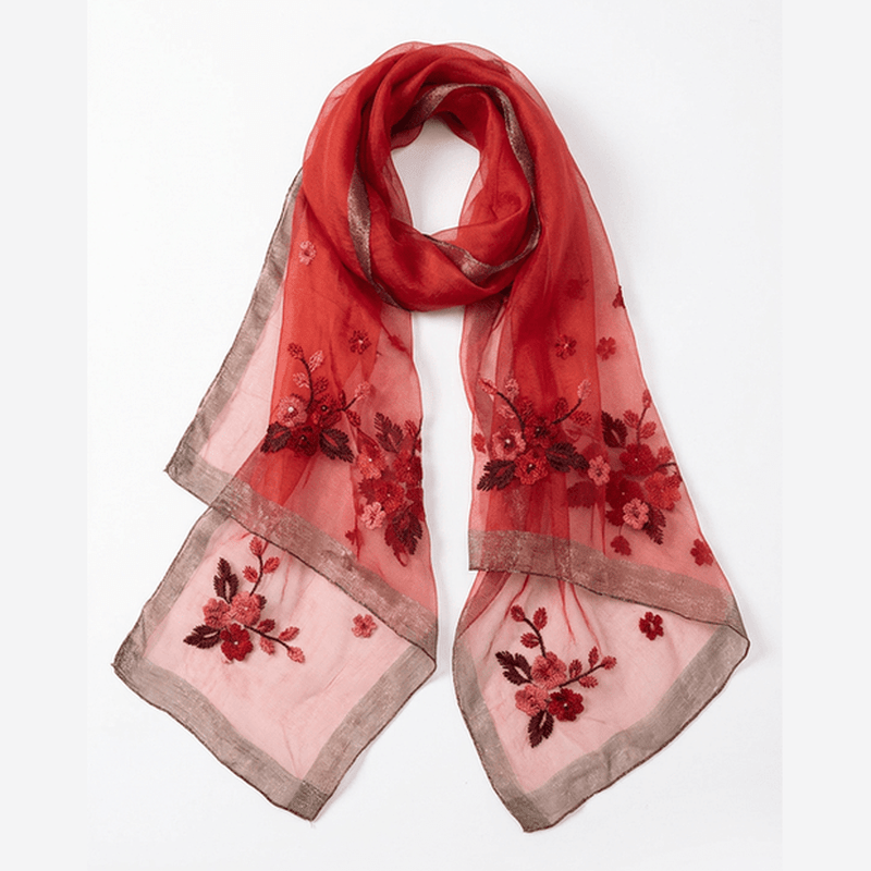 Red floral scarf alone on white for the first product image