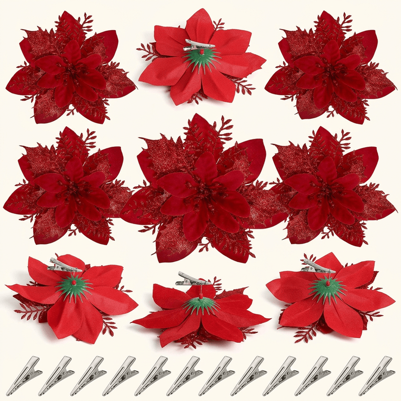 Red Poinsettia Clips — GMC Clean Flat Lay