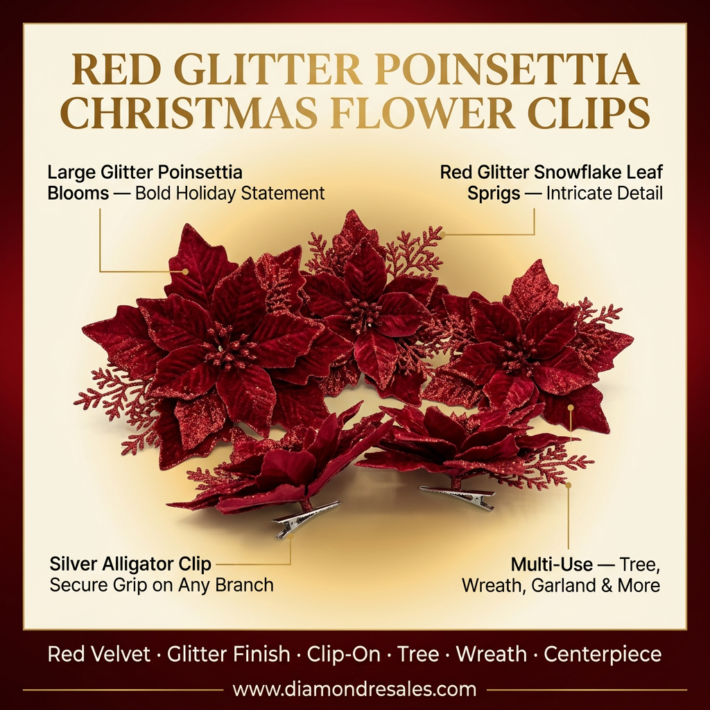 Red Poinsettia Clips — Main Branded Graphic