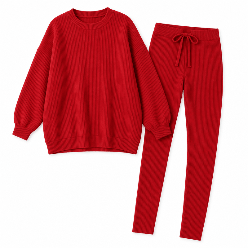 Ribbed Knit Set - Red